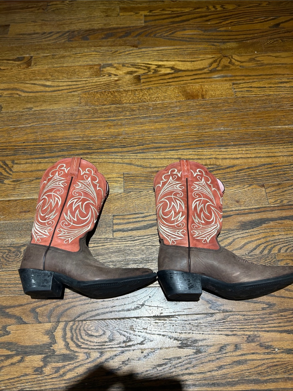 Ariat Brown Foot with Red Embroidered Shaft Western Heeled Boots - Picture 6 of 12